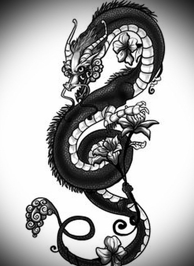 Эскиз татуировки на ногу с драконом