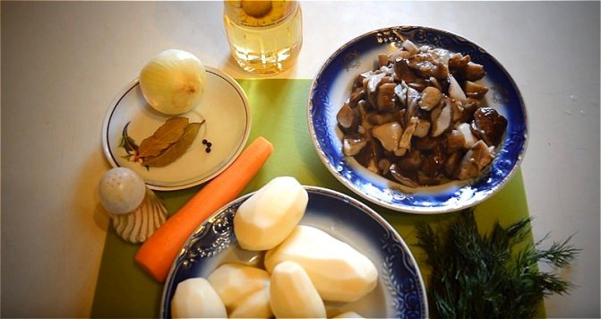 Ингредиенты для супа из свежих грибов с картошкой