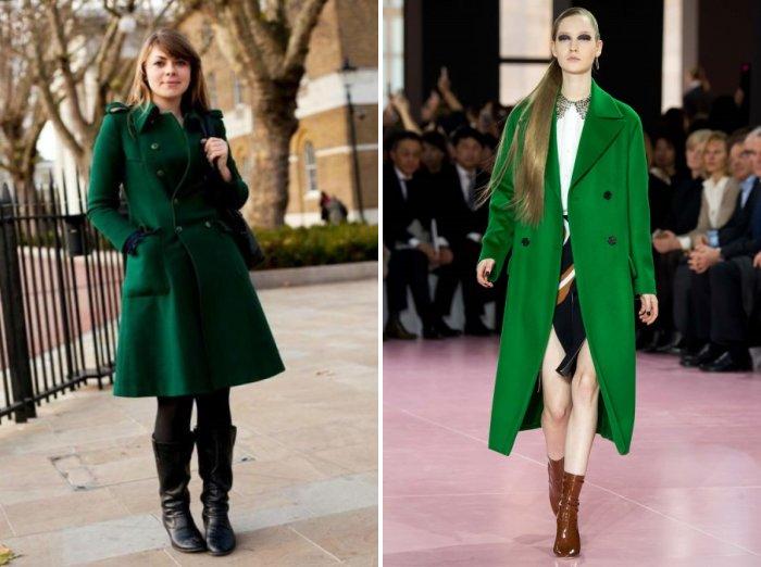 Модное зеленое пальто
