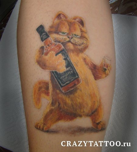 Мужское тату, кот с бутылкои? Crazy Tattoo