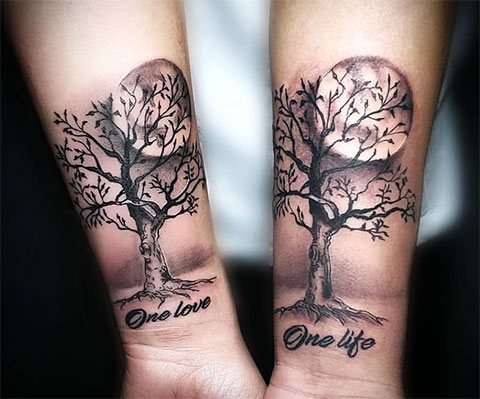 Парная тату надпись - одна жизнь одна любовь