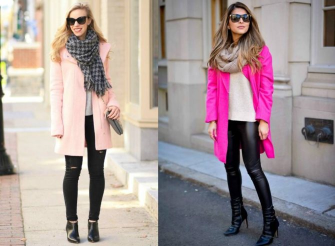 Розовое пальто с шарфом