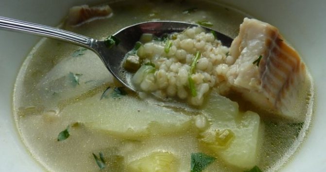 соленый рыбный суп с перловой крупой