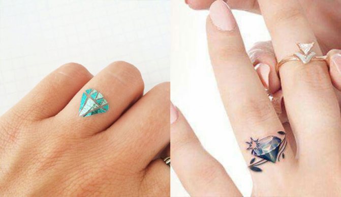 Татуировка алмаз на пальце
