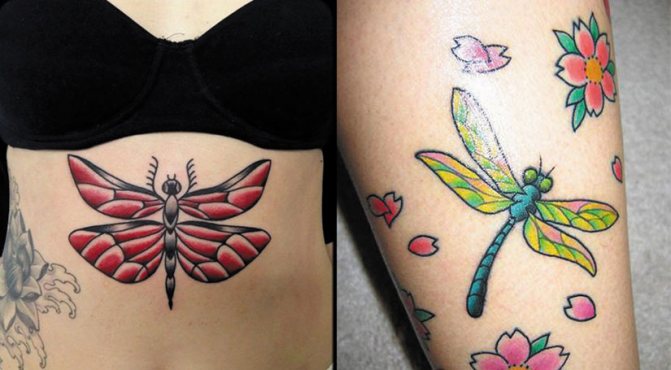 Татуировка стрекозы в стиле олдскул и традишнл