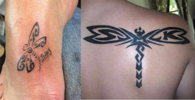 Татуировка стрекозы в стиле трайбл