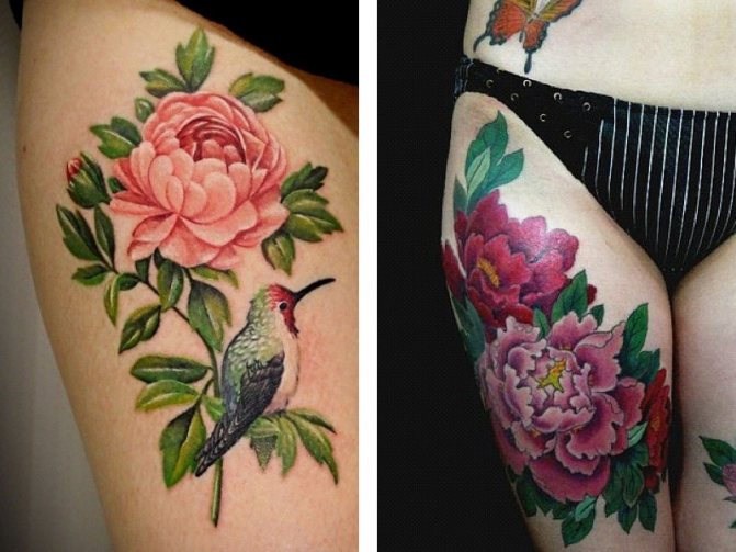 Татуировки на бедре с пионом